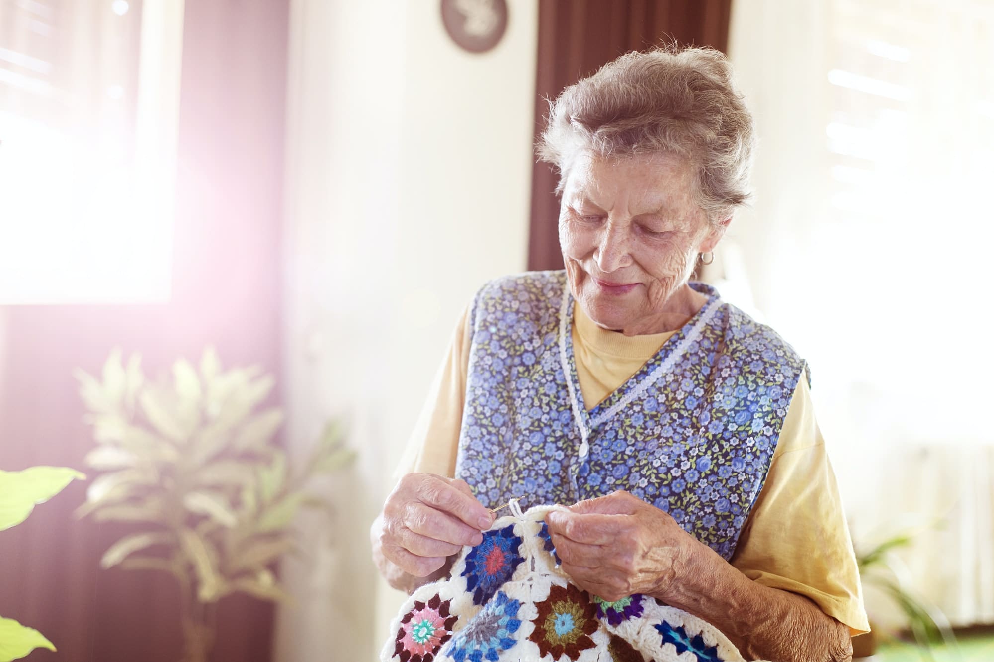 Old woman knitting